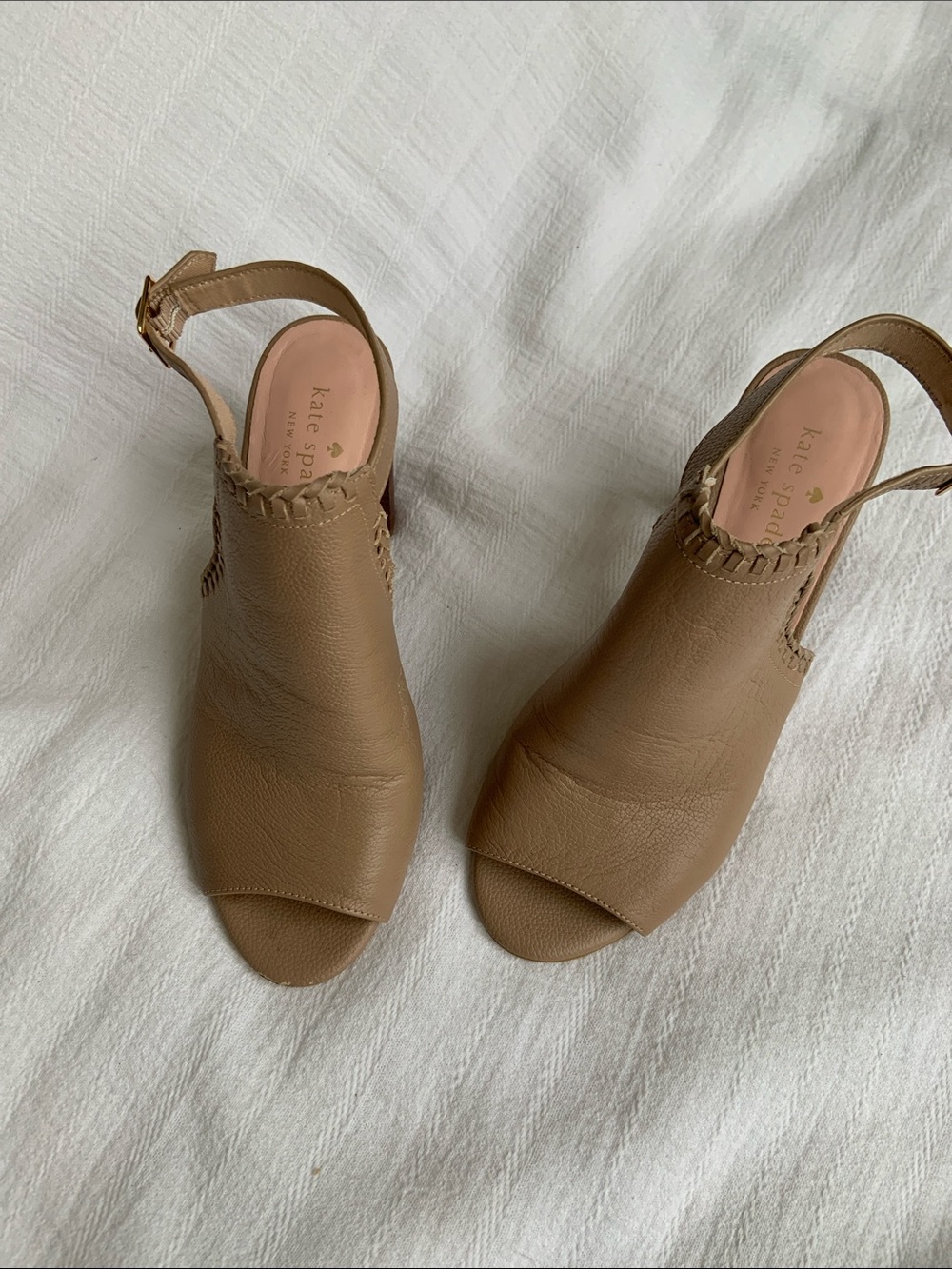 kate spade Tan Leather Open-Toe Slingback Mules